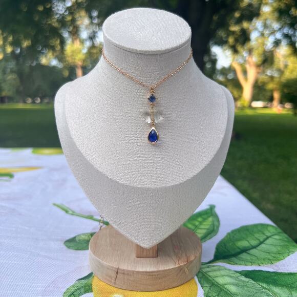 Sapphire Glass Blue Butterfly Spring Necklace, September Novelty Fun Necklace - Picture 1 of 5